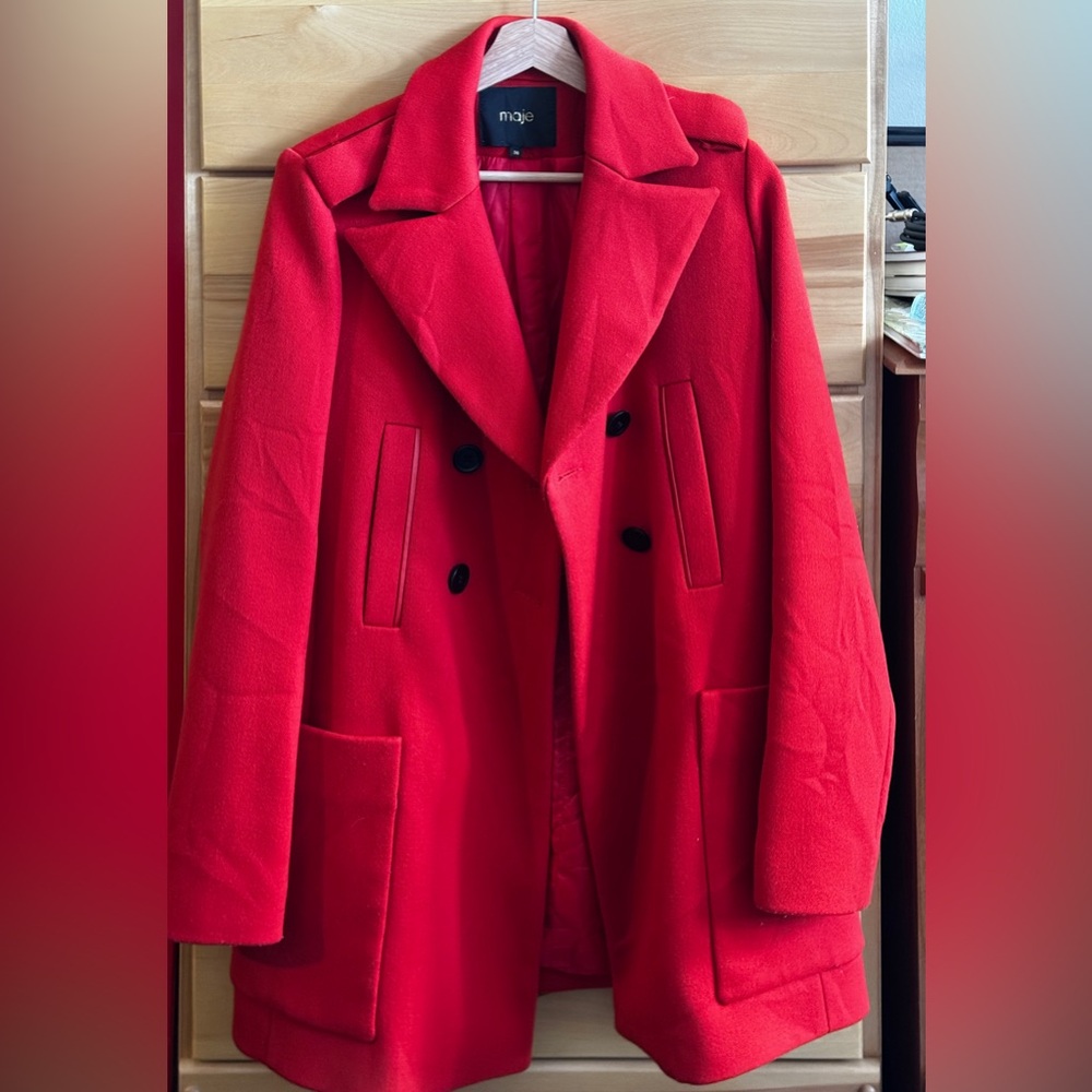 Maje Stylish Red Double-Breasted Coat